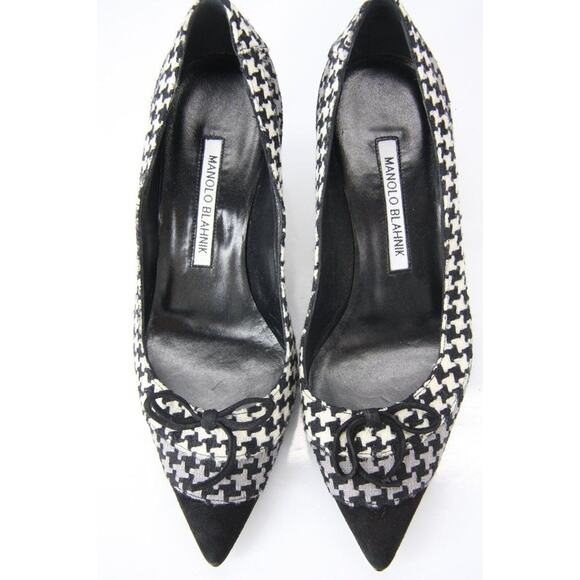 Manolo Blahnik Black Check Sfida Pointy Cap Toe Pointy Pumps Size 37 - Picture 10 of 10